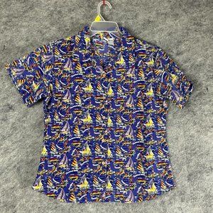Millen Hawaiian Shirt Large Short Sleeve Women's Boats Print 100% Polyester L